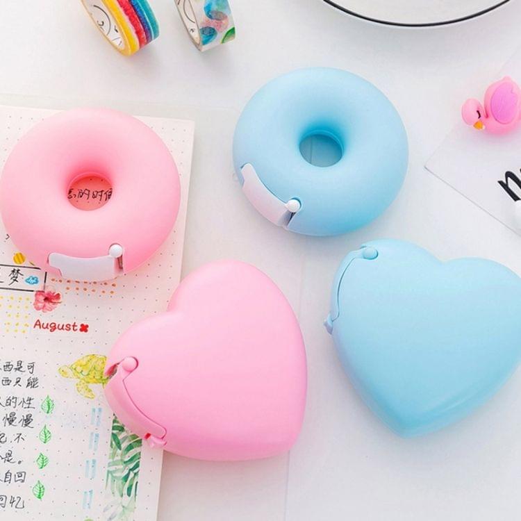 Cute Heart Shape Plastic Tape Dispenser Creative Donut Decorative Tape Cutter Kids Office School Supplies(Blue Donut)