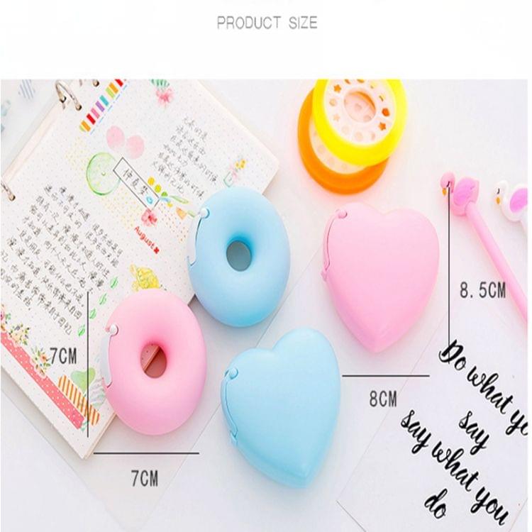 Cute Heart Shape Plastic Tape Dispenser Creative Donut Decorative Tape Cutter Kids Office School Supplies(Blue Donut)