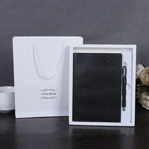 Simple Exquisite Craft Private Custom Leather Cover Business Notebook Boxed Gift Office Stationery(Black)