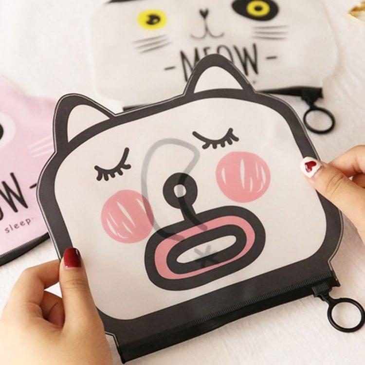 3 PCS Cartoon Cat Shape Stationery Storage Bag Creative Translucent Frosted Waterproof File Bag Zipper Bag(Star eye)