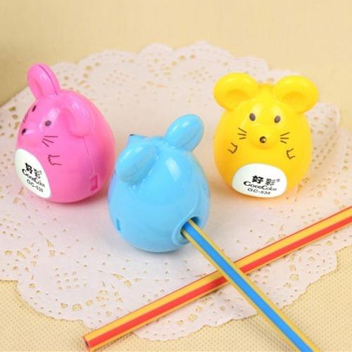 50 PCS Creative Stationery Cartoon Little Mouse Type Hand Manul Pencil Sharpeners Mechanical Machine Student School Office Supplies, Random Color Delivery