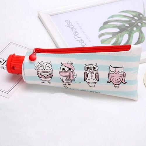 Toothpaste Pencil Case School Pencil Sharpener Pencilcases Stationery Student Zipper Pen Box Leather Pencil Bag(Striped owl)