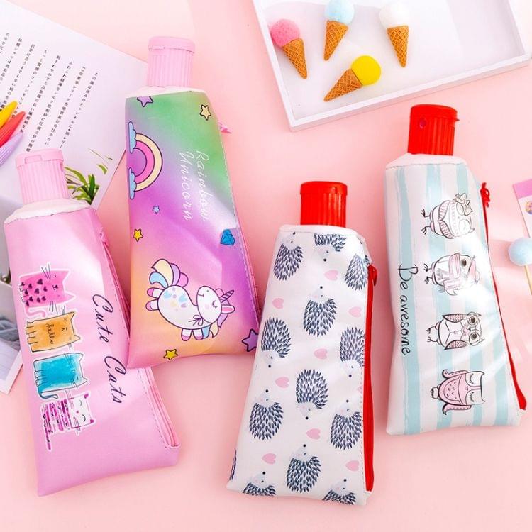 Toothpaste Pencil Case School Pencil Sharpener Pencilcases Stationery Student Zipper Pen Box Leather Pencil Bag(Striped owl)