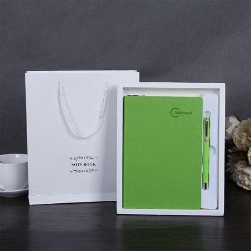 Simple Exquisite Craft Private Custom Leather Cover Business Notebook Boxed Gift Office Stationery(Green)