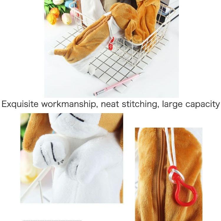 Kawaii Cartoon Plush Dog Pencil Case Cute Animal Pen Bag Box Kids School Supplies Stationery(Chihuahua rice white)