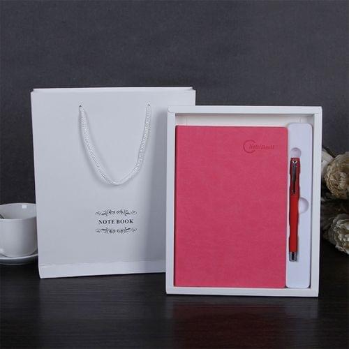 Simple Exquisite Craft Private Custom Leather Cover Business Notebook Boxed Gift Office Stationery(Pink)