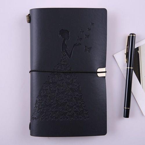 BSD020  Pretty Butterfly Lady Vintage Travelers Notebook Diary Notepad PU Leather Literature Journal Planners School Stationery(Black-metal button)