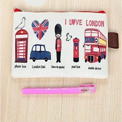 Kawaii I Love London Soldier Pattern Oxford Pencil Case Box File Case Storage Student Stationery School Office Supply Gift(Beige)