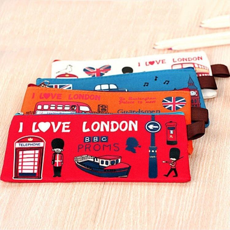 Kawaii I Love London Soldier Pattern Oxford Pencil Case Box File Case Storage Student Stationery School Office Supply Gift(Beige)