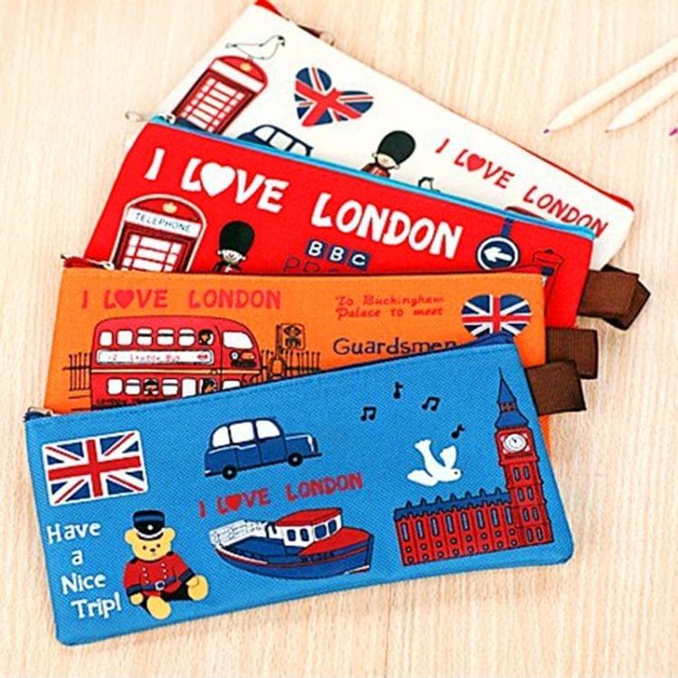 Kawaii I Love London Soldier Pattern Oxford Pencil Case Box File Case Storage Student Stationery School Office Supply Gift(Beige)