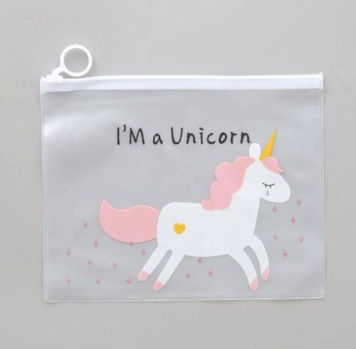 Ring Document Bag Paper File Folder Pencil bag School Stationery School Office Supplies(Heart Unicorn)