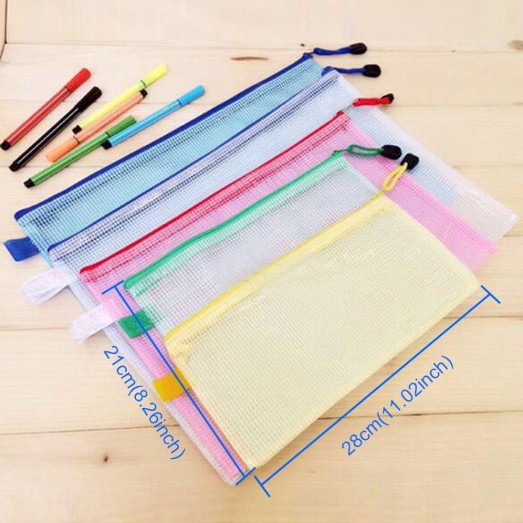 12 PCS Zipper Plastic Mesh Stationery Bag, Random Color Delivery (B5, Size: 28x21cm)