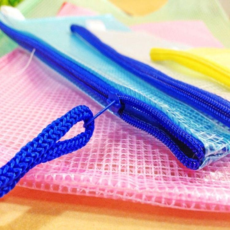 12 PCS Zipper Plastic Mesh Stationery Bag, Random Color Delivery (B5, Size: 28x21cm)