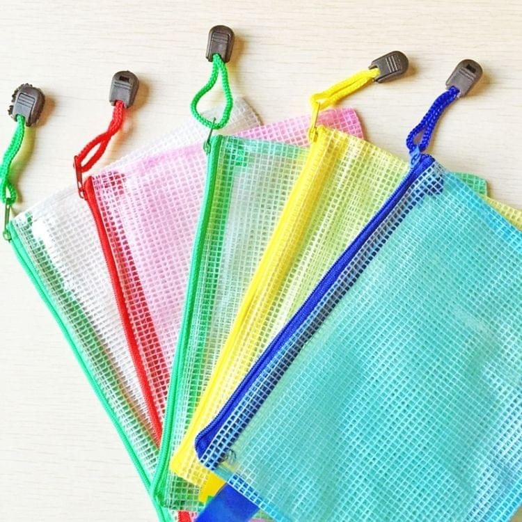 12 PCS Zipper Plastic Mesh Stationery Bag, Random Color Delivery (B5, Size: 28x21cm)