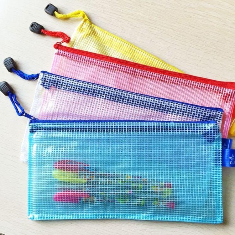 12 PCS Zipper Plastic Mesh Stationery Bag, Random Color Delivery (B5, Size: 28x21cm)