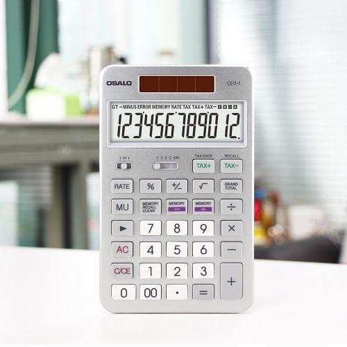 OSALO CEO-1 12 Digits LCD Display Multi-functional Student Scientific Calculator Solar Energy Dual Power Calculator (Silver)