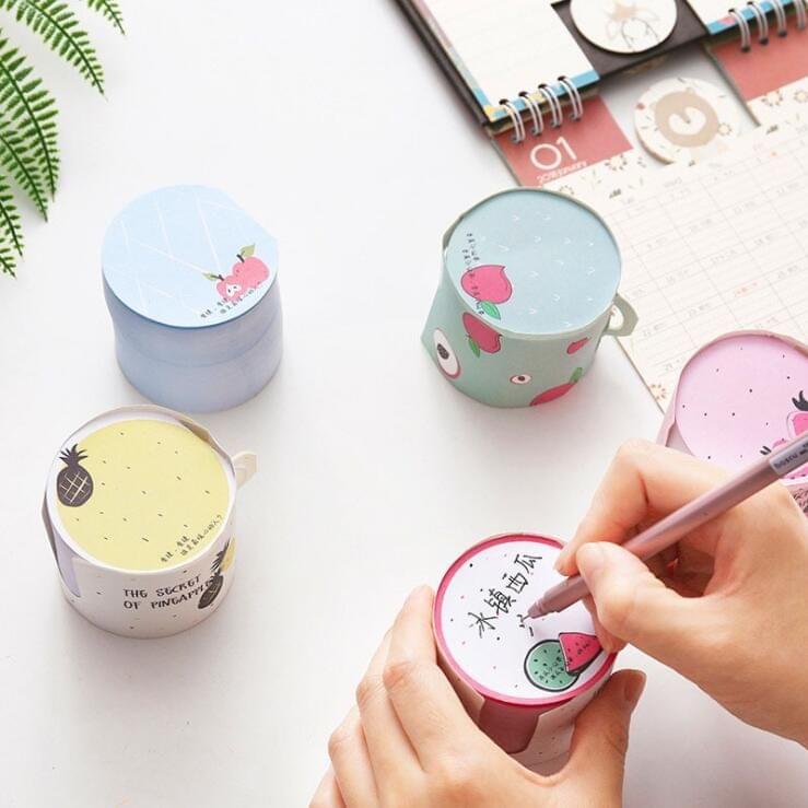 400 Sheets Creative Cute Fruit Cup Shaped Memo Pads Message Note Paper Message Sticky Note(Peach)