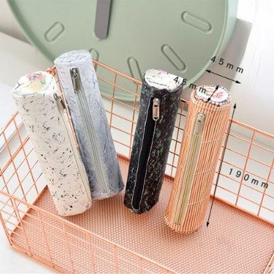 Creative Pencil Bag Kimbap Rice Cylinder Fashion Cute Printing Zipper Pencil Bag Student Pencil Case(Black)