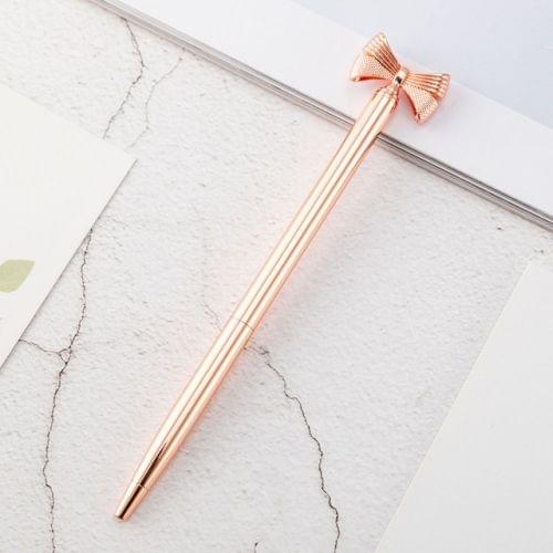 Kawaii Cute Bow Ballpoint Pen Metal Ball Pen Fashion School Office Supplies Students Gift(Electroplated rose gold)