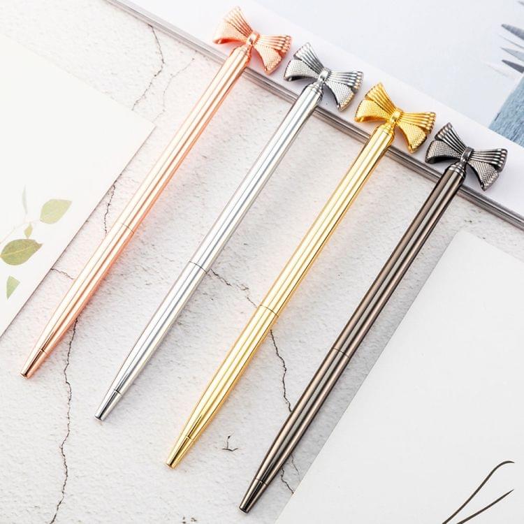 Kawaii Cute Bow Ballpoint Pen Metal Ball Pen Fashion School Office Supplies Students Gift(Electroplated rose gold)