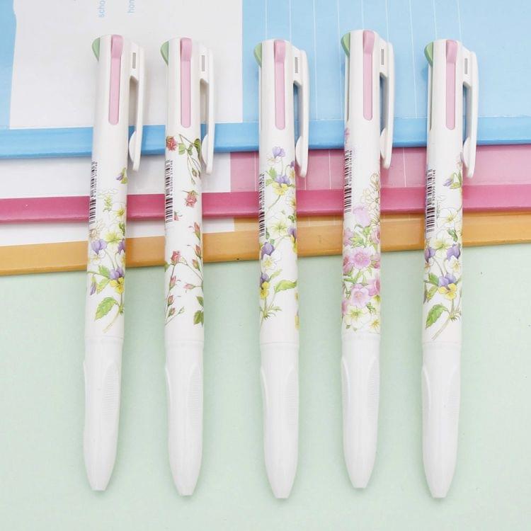 2 PCS 4 In 1 Colored Ballpoint Pen Floral Pens Kawaii Stationery Office School Supplies Random Color Delivery