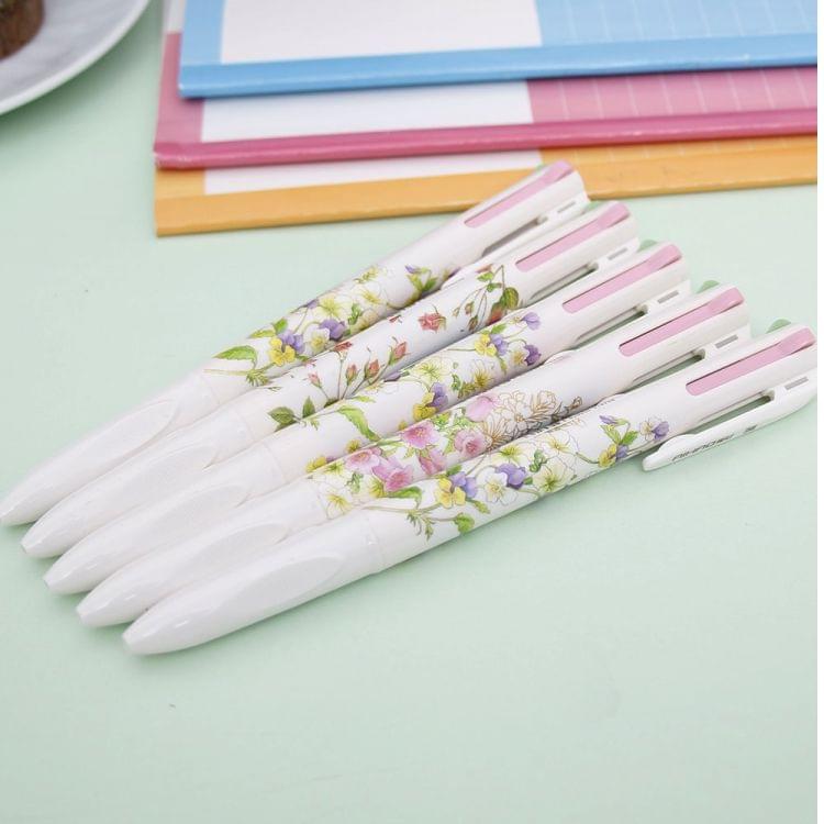 2 PCS 4 In 1 Colored Ballpoint Pen Floral Pens Kawaii Stationery Office School Supplies Random Color Delivery