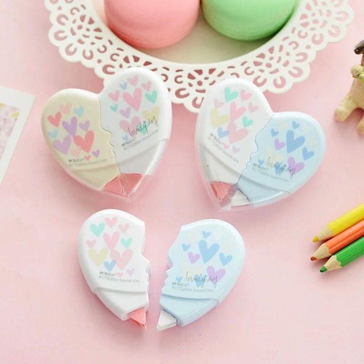 2 PCS/Pair Love Heart Correction Tape Kawaii Stationery Office School Supplies(Length: 5 meters (one card total 10 meters))