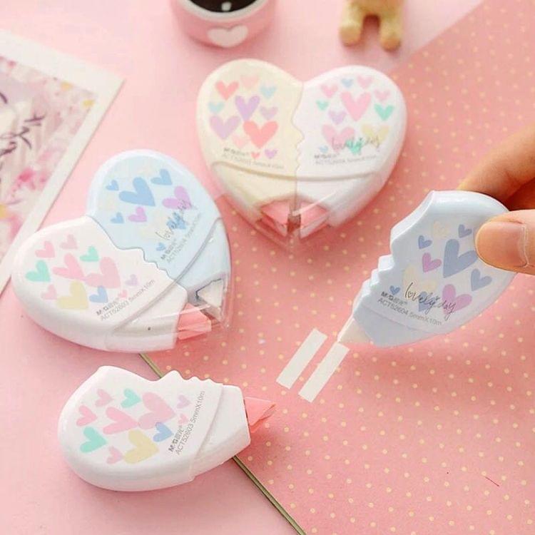 2 PCS/Pair Love Heart Correction Tape Kawaii Stationery Office School Supplies(Length: 5 meters (one card total 10 meters))