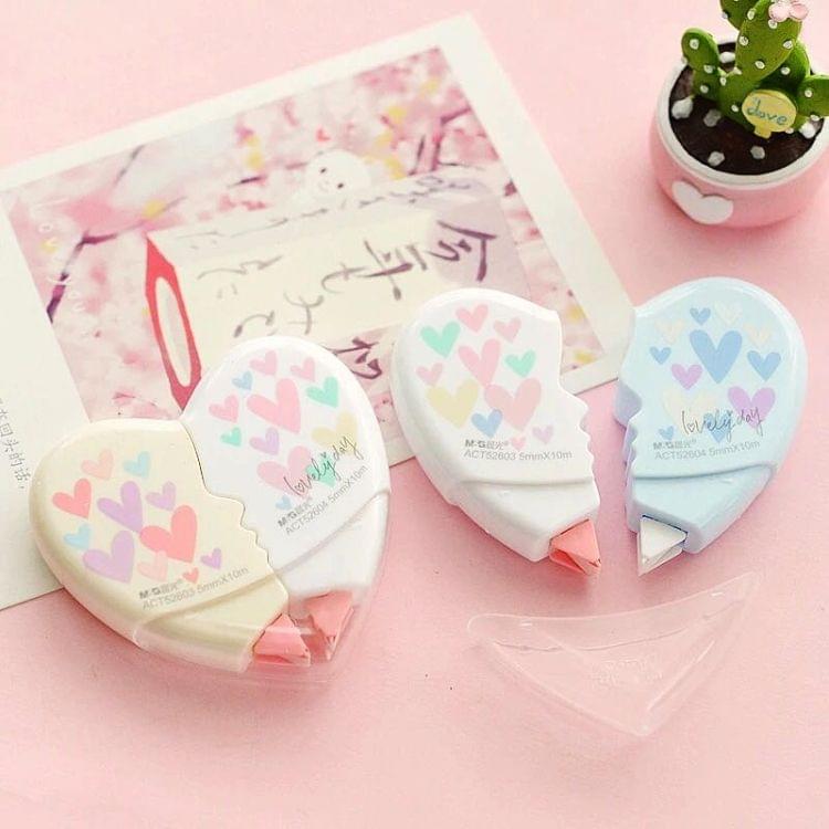 2 PCS/Pair Love Heart Correction Tape Kawaii Stationery Office School Supplies(Length: 5 meters (one card total 10 meters))