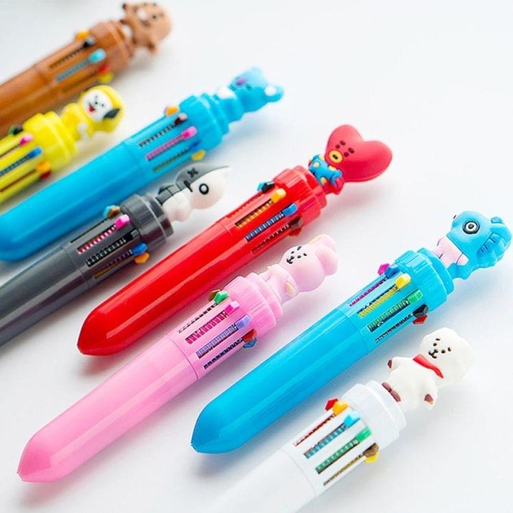 Cartoon Cute Ten Color Press Ballpoint Pen Student Smooth Writing Bullet Portable Marker(puppy)