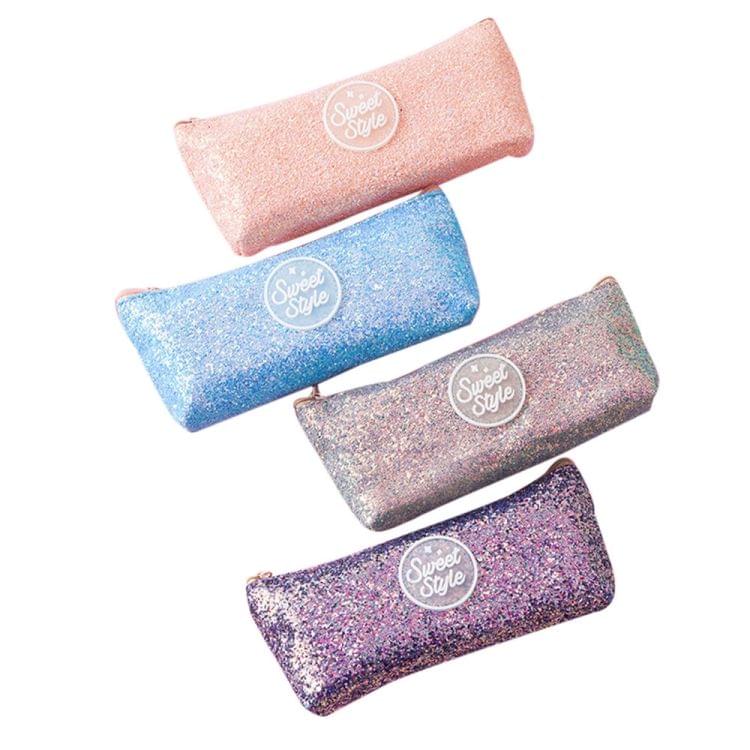 3 PCS Creative Sequins Large Capacity Student Stationery Pencil Case School Supplies Pencil Pen Holders(Purple)