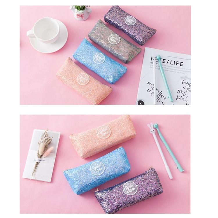 3 PCS Creative Sequins Large Capacity Student Stationery Pencil Case School Supplies Pencil Pen Holders(Purple)