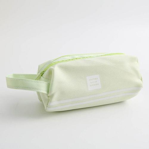 2 PCS Hand-Held Large Capacity Pen Bag Pure Color Double Zipper Pen Bag(Green)
