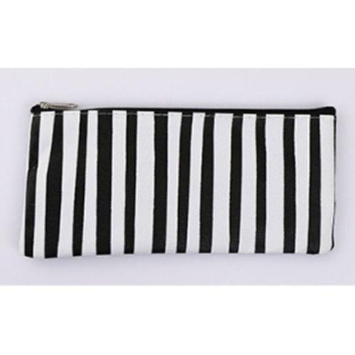 Stripe Pencil Case Cosmetic Makeup Coin Pouch Organizer Zipper Purse Bag Box Stationary School Office Supplies(White Stripe)