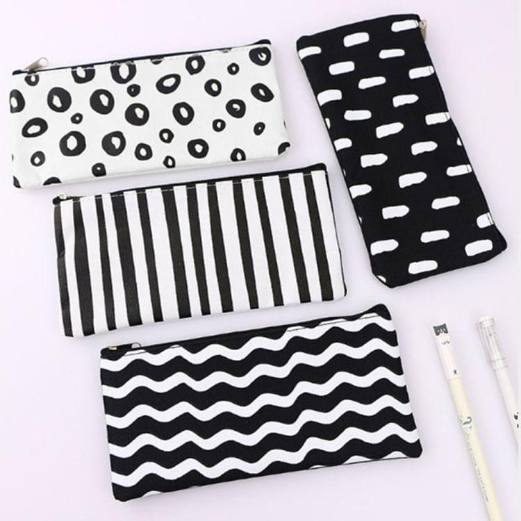 Stripe Pencil Case Cosmetic Makeup Coin Pouch Organizer Zipper Purse Bag Box Stationary School Office Supplies(White Stripe)