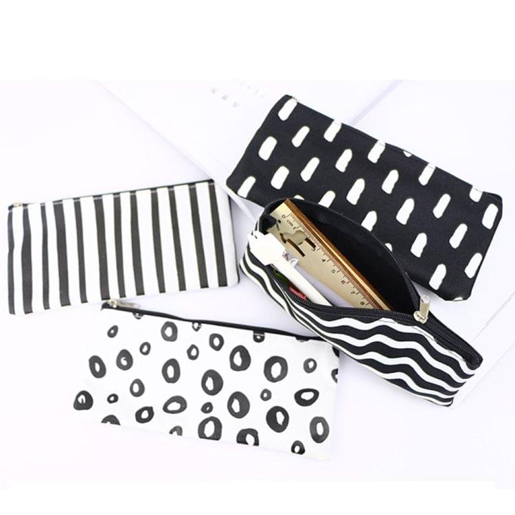 Stripe Pencil Case Cosmetic Makeup Coin Pouch Organizer Zipper Purse Bag Box Stationary School Office Supplies(White Stripe)