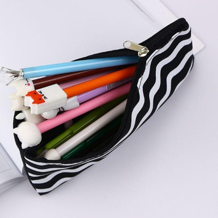 Stripe Pencil Case Cosmetic Makeup Coin Pouch Organizer Zipper Purse Bag Box Stationary School Office Supplies(White Stripe)