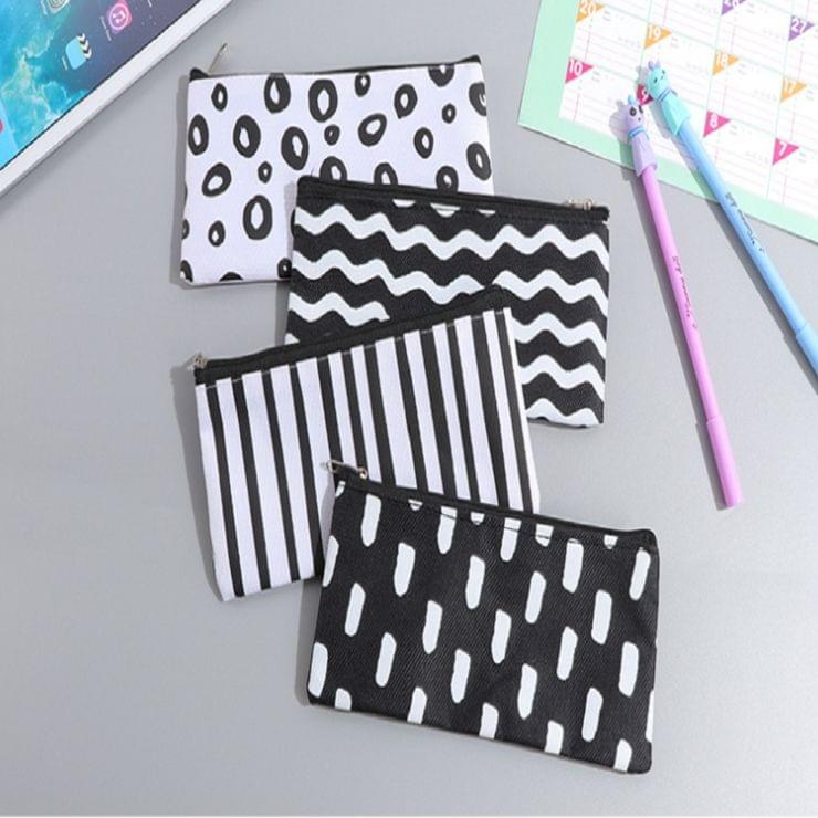 Stripe Pencil Case Cosmetic Makeup Coin Pouch Organizer Zipper Purse Bag Box Stationary School Office Supplies(White Stripe)