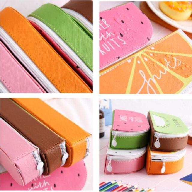 Kawaii Fruit PU leather Gift Estuches School Pencil Box Pencilcase Pencil Bag School Supplies Stationery(Orange S3-3)