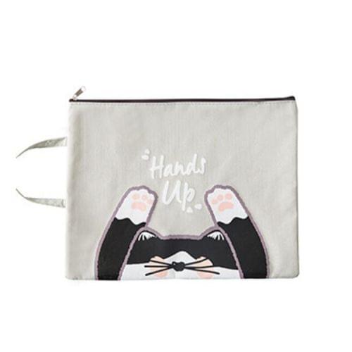 Cute Small Fresh Cartoon Cat A4 File Bag School Office Supplies Canvas Storage Bag(Grey)