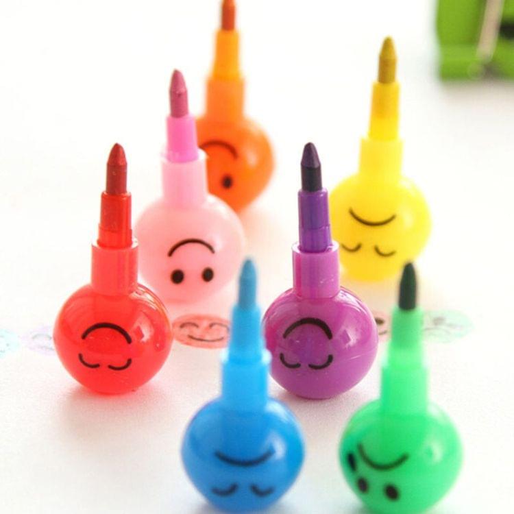 10 PCS Creative Sugar-Coated Haw Cartoon Smiley Graffiti Pen 7 Colors Crayon Pencil