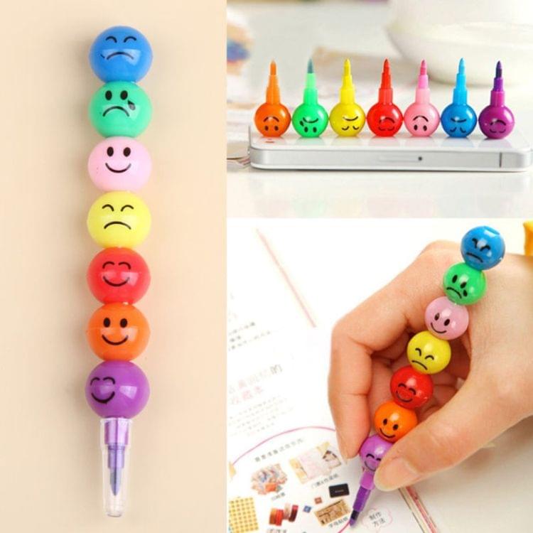 10 PCS Creative Sugar-Coated Haw Cartoon Smiley Graffiti Pen 7 Colors Crayon Pencil