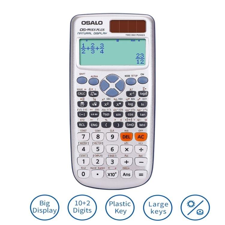 OSALO OS-991ES PLUS 10+2 Digits Multi-functional Student Function Scientific Calculator Solar Energy Dual Power Calculator