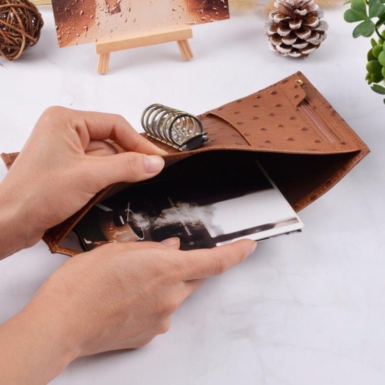 16B-LN107 Genuine Leather Planner A7 Size Loose Leaf Rings Notebook Mini Agenda Organizer Cowhide Diary Journal Sketchbook, Size:A7: 142x115mm(Ostrich Blue)