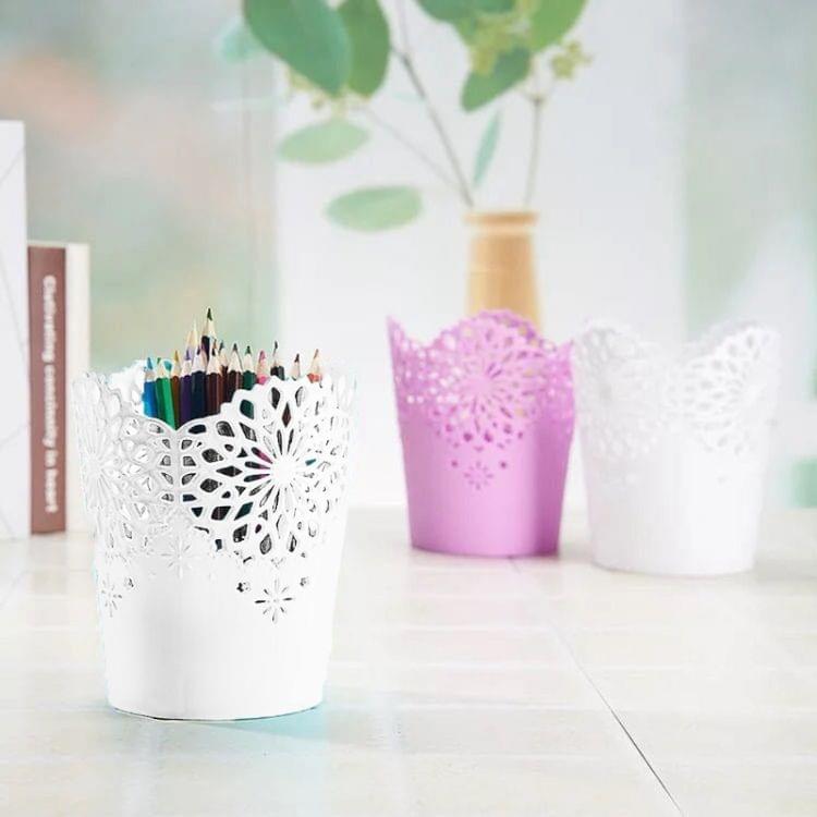 2 PCS Hollow Flower Brush Storage Pen Pot Organizer(Purple)