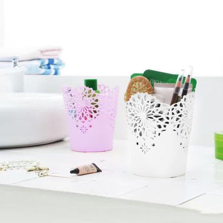 2 PCS Hollow Flower Brush Storage Pen Pot Organizer(Purple)
