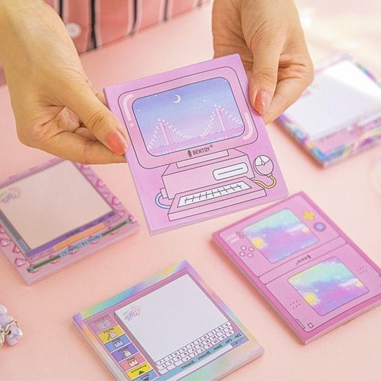 Creative Computer Game Machine Modeling Memo Pad Pink Girl Heart N Times Sticky Notes Bookmark Gift Stationery(Lightning background)