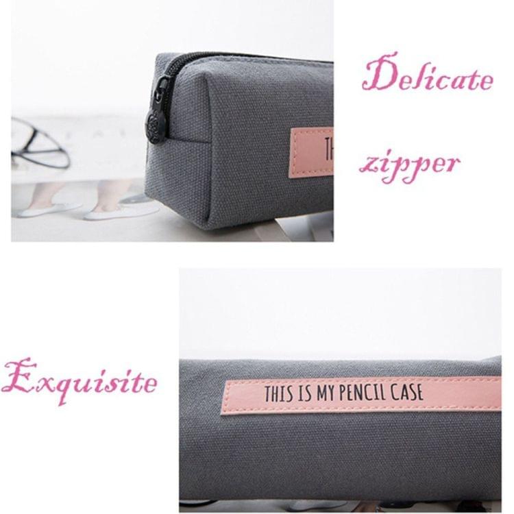 Simple Large Letter School Pencil Case Pen Bag Stationery Office School Supplies Pen Pouch Cosmetic Cases Coin Purse Storage Bags(Gray pink strip)