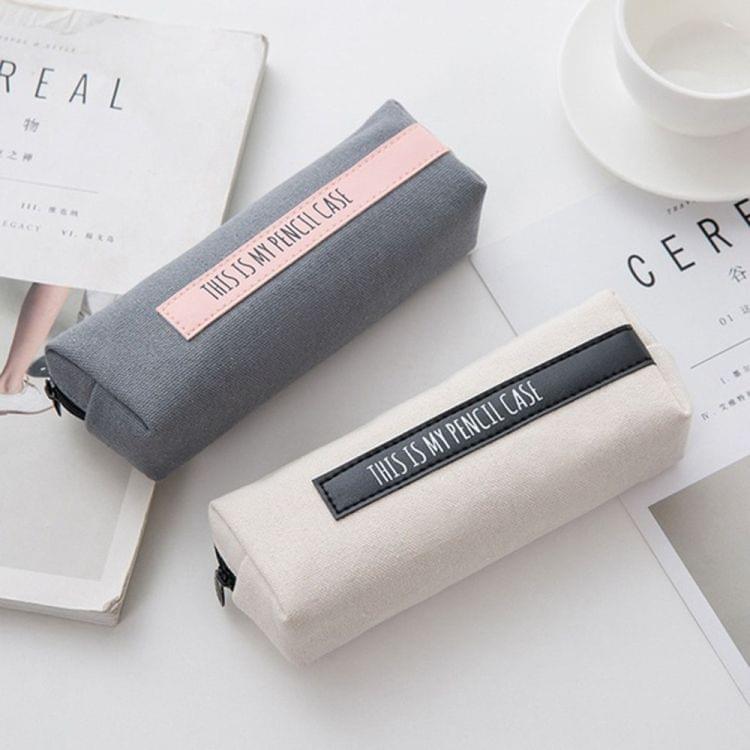 Simple Large Letter School Pencil Case Pen Bag Stationery Office School Supplies Pen Pouch Cosmetic Cases Coin Purse Storage Bags(Gray pink strip)