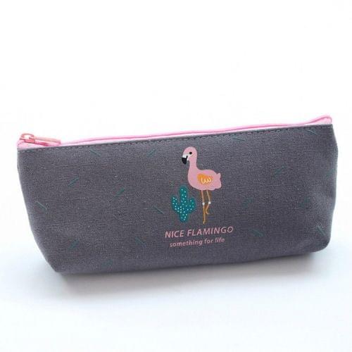 Flamingo Pattern Pencil Case Kawaii Canvas Pencil Bag Lager Capacity Pencil Pouchs Kids Girls Gift School Supplies Stationery(Brown)